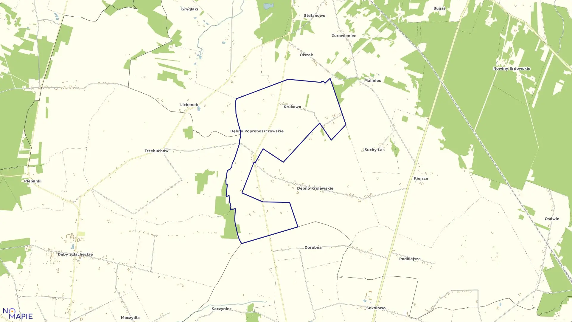 Mapa obrębu DĘBNO POPROBOSZCZOW w gminie Babiak
