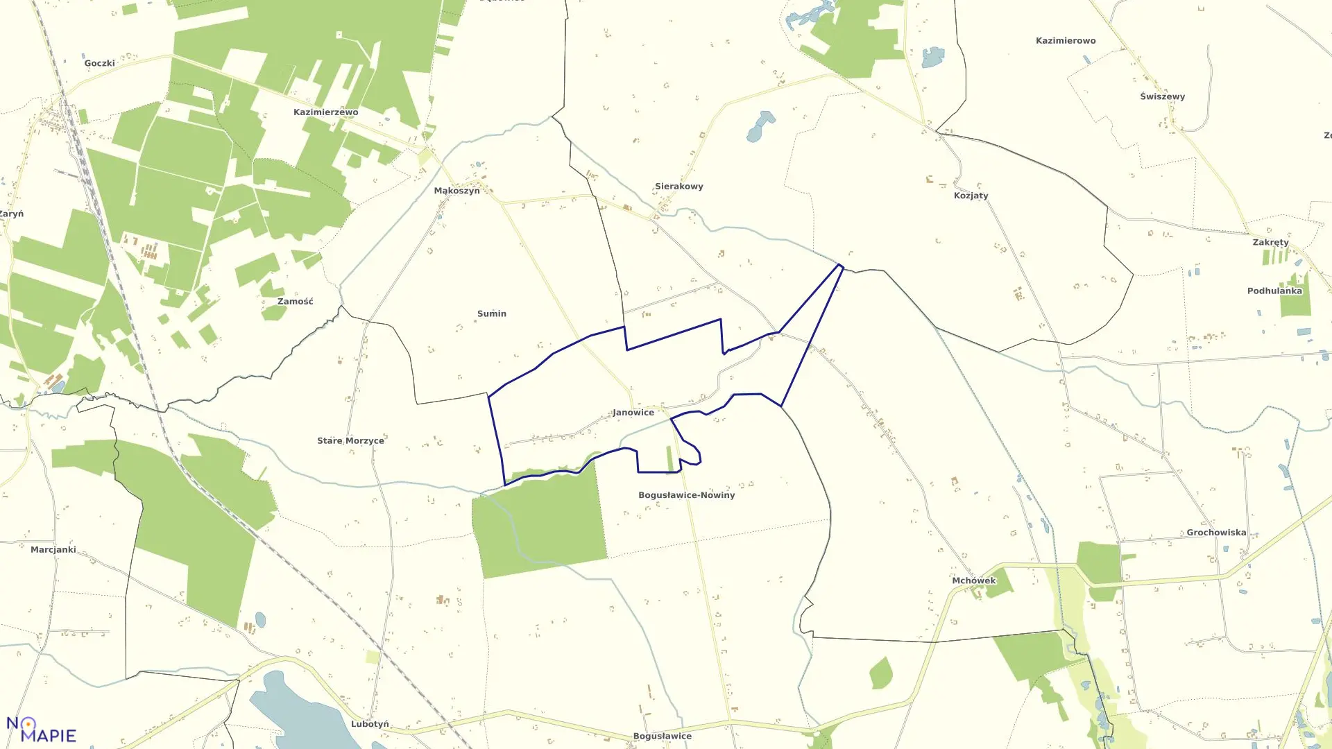 Mapa obrębu JANOWICE w gminie Babiak
