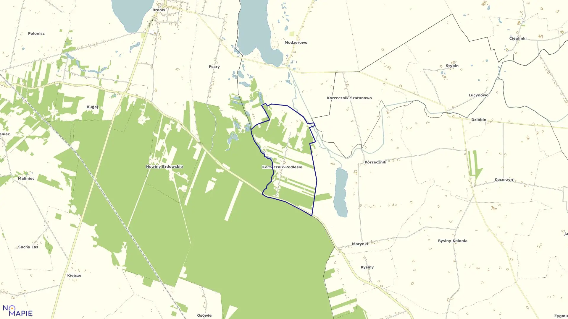 Mapa obrębu KORZECZNIK PODLESIE w gminie Babiak