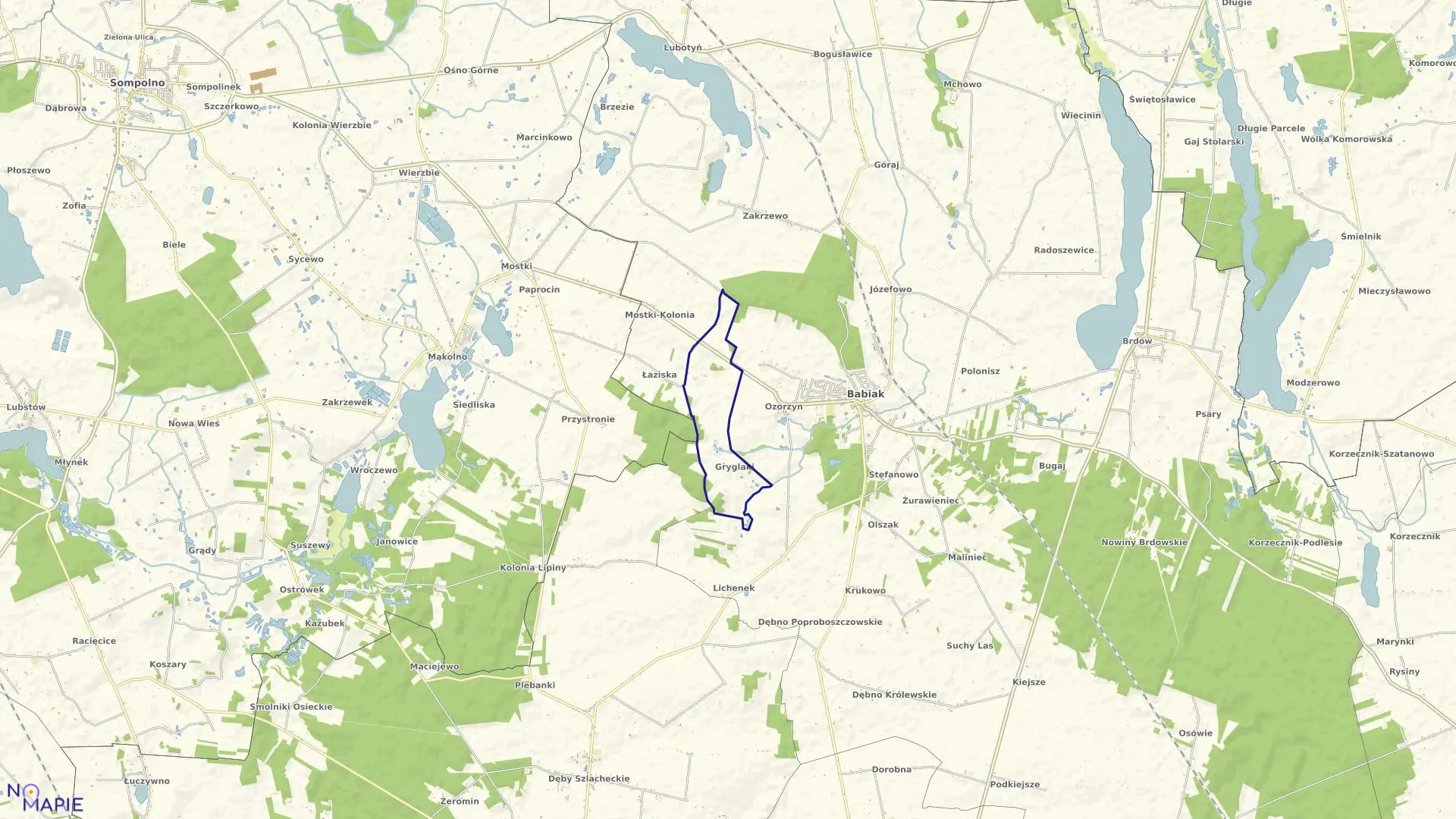 Mapa obrębu OZORZYN GRYGLAKI w gminie Babiak